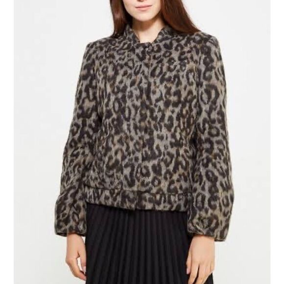 NWT Banana Republic Womens Wool-Blend Animal Bomber Gray - Picture 1 of 8
